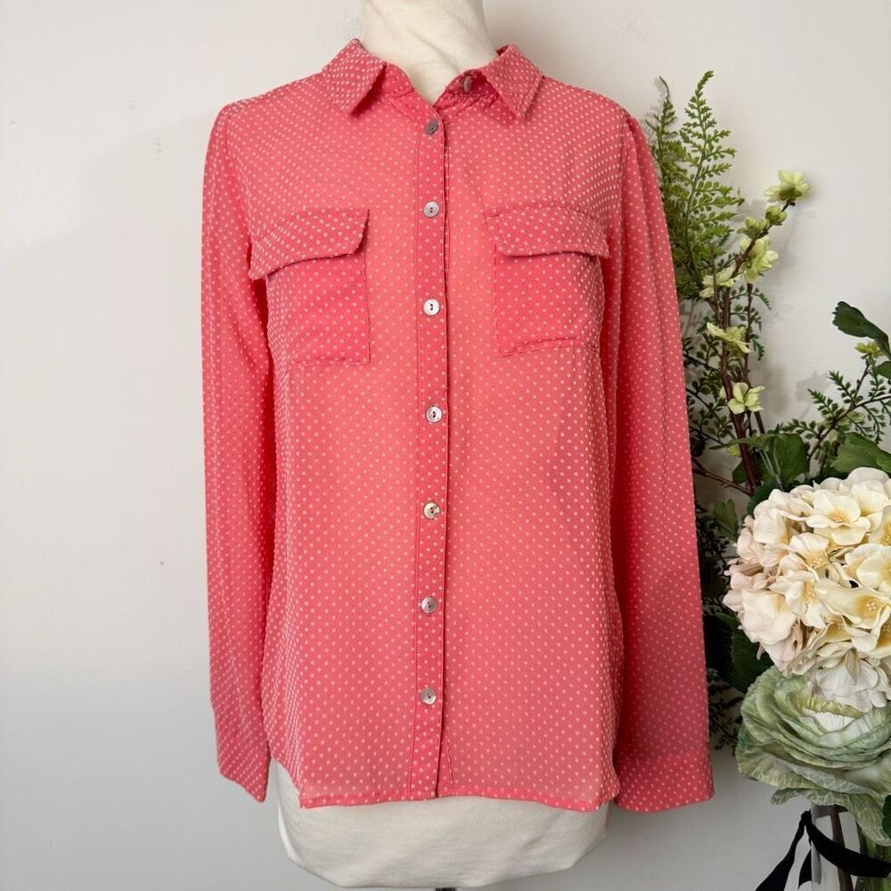 OLIVE & OAK | polka dot buttondown blouse | small | sheer